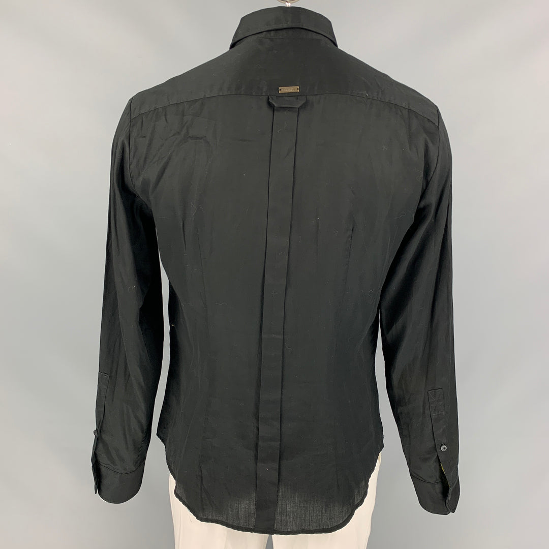 JUST CAVALLI Size XL Black Braided Cotton Button Up Long Sleeve Shirt