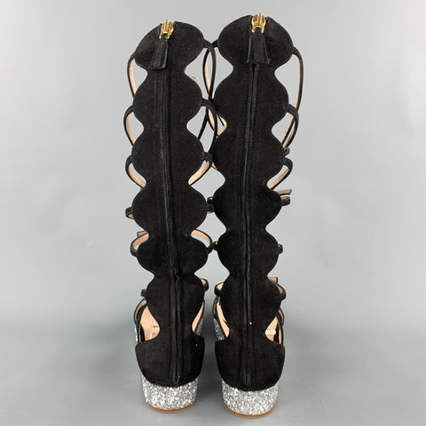 GIAMBATTISTA VALLI S/S 2016 Talla 8 Sandalias de gladiador con purpurina de ante negro