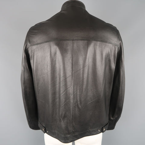 GUCCI 42 Black Textured Leather Zip Up Band Collar Motorcycle Jacket