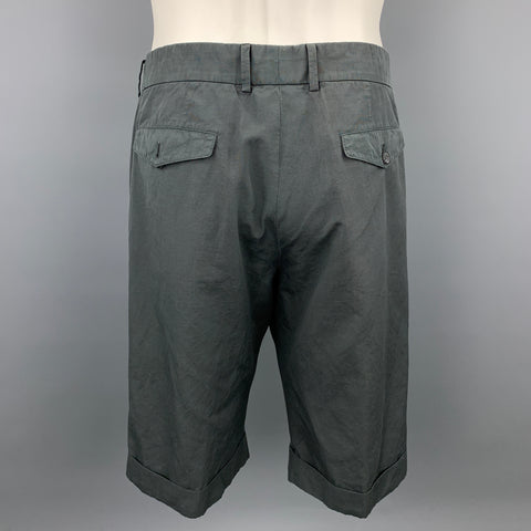 WOOSTER + LARDINI Size 32 Charcoal Cotton / Flax Button Fly Pleated Shorts