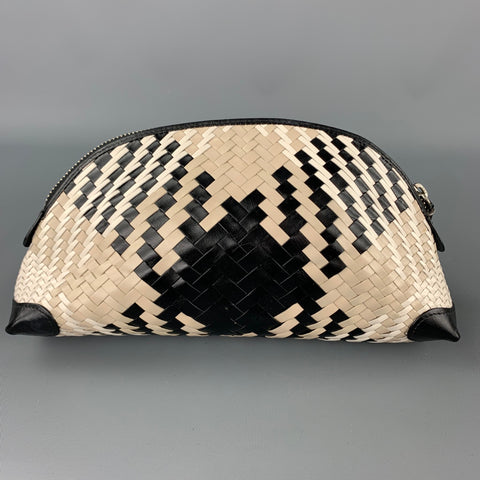 COLE HAAN Black & Beige Woven Leather Clutch