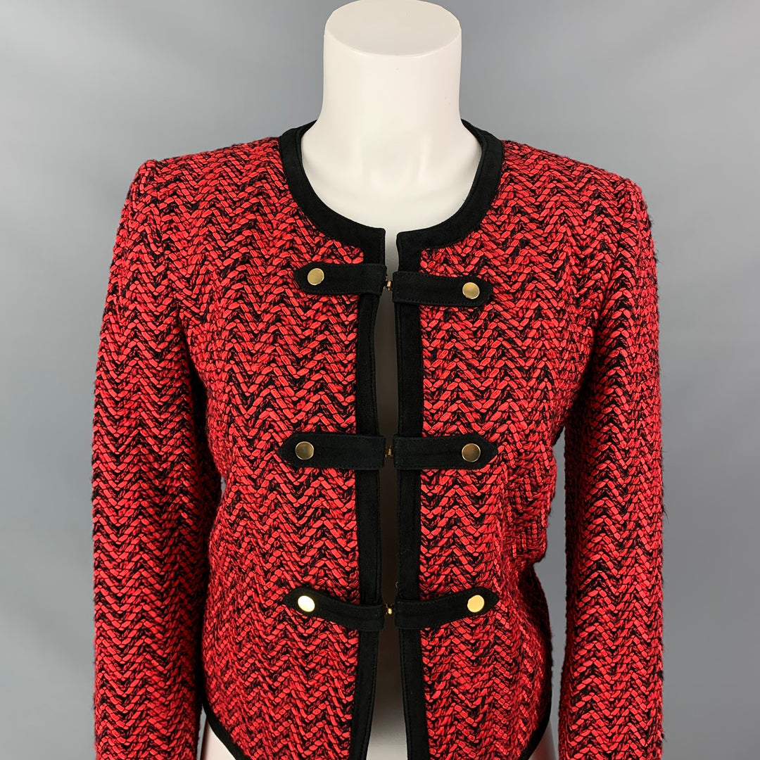 SEM SEM Size 4 Red & Black Acrylic Blend Zig Zag Suede Jacket