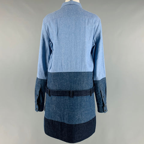 CELINE by PHOEBE PHILO Size L Blue Navy Cotton Blend Patchwork Shirt Dress