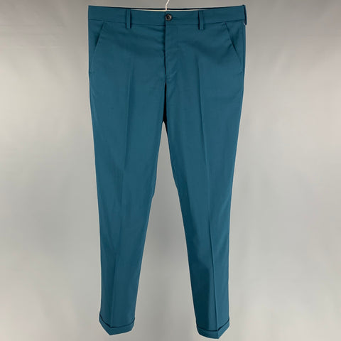 PAUL SMITH Taille 32 Pantalon habillé en laine sarcelle / nylon zip fly