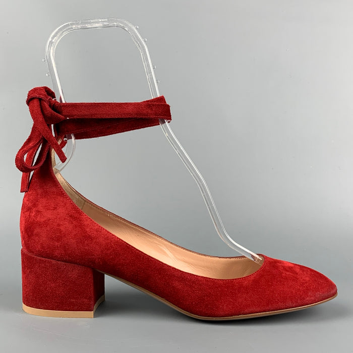 GIANVITO ROSSI Size 9.5 Red Suede Ankle Strap Pumps