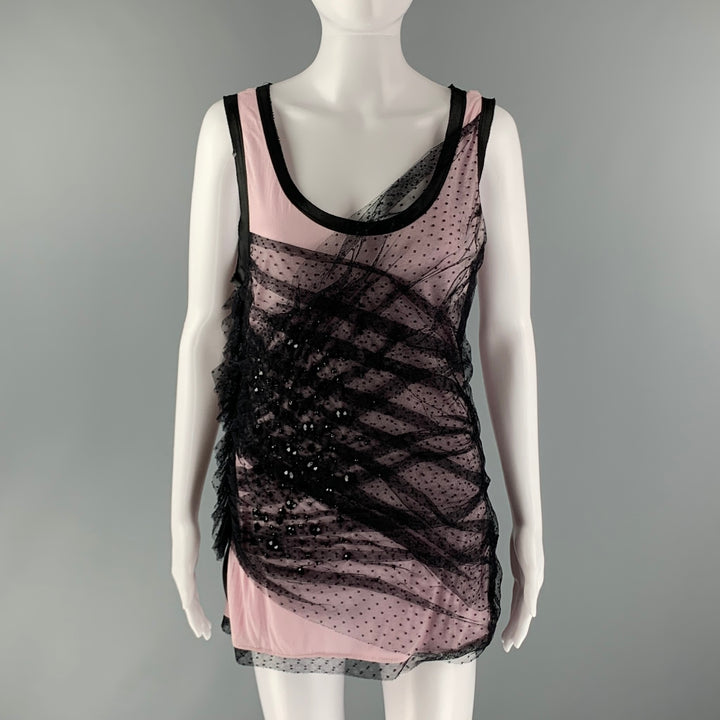 VALENTINO Taille 8 Rose Noir Mélange de coton Ruché Robe sans manches Top