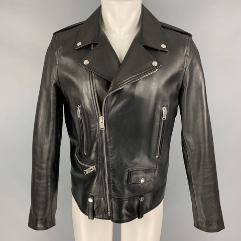 SAINT LAURENT Size 46 Black Leather Motorcycle Jacket