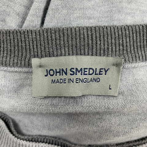 JOHN SMEDLEY Size L Light Grey Heather Cotton Crew-Neck Pullover