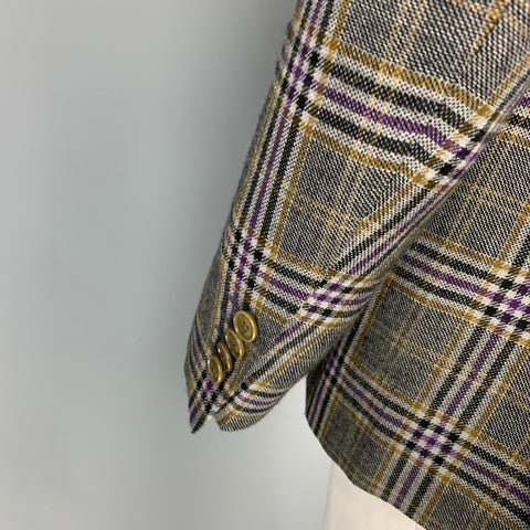 ETRO Size 42 Purple Black Mustard Plaid Wool Single Breasted Sport Coat