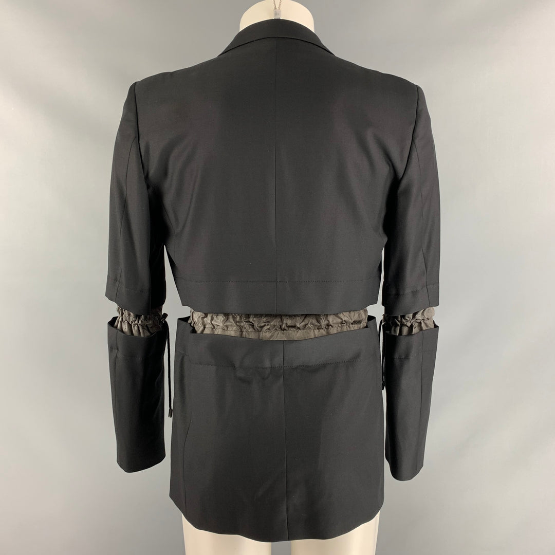 MUGLER Size 40 Black Solid Grey Merino Wool Notch Lapel Sport Coat