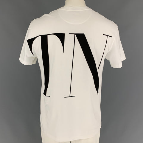 VALENTINO Size L White & Black Logo Cotton Crew-Neck T-shirt
