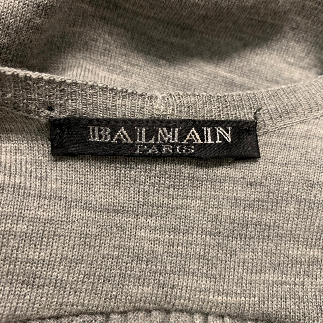 BALMAIN Size 6 Grey Wool Chain V-Neck Dress