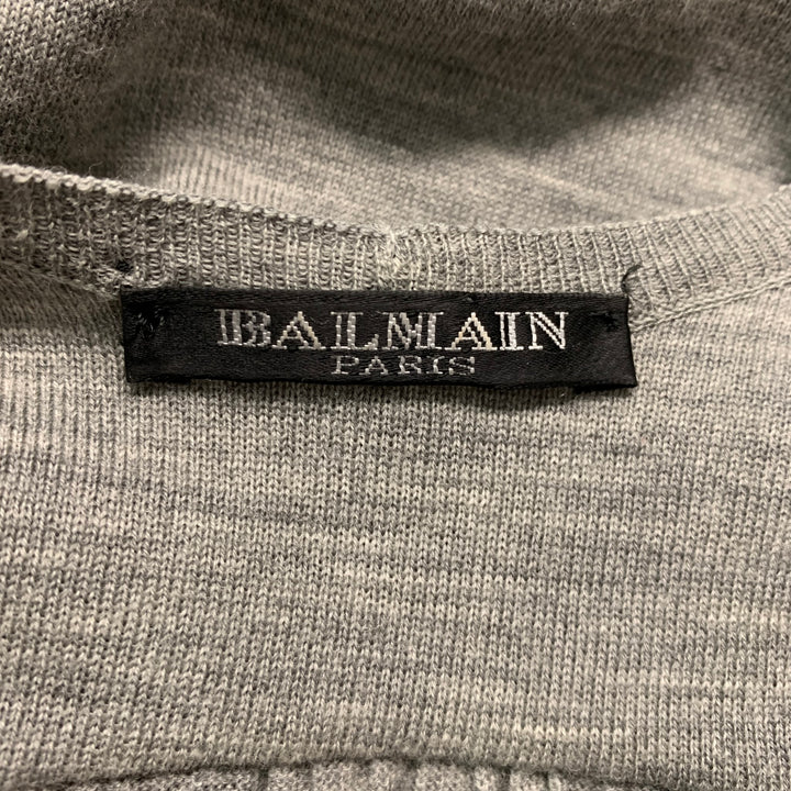 BALMAIN Size 6 Grey Wool Chain V-Neck Dress