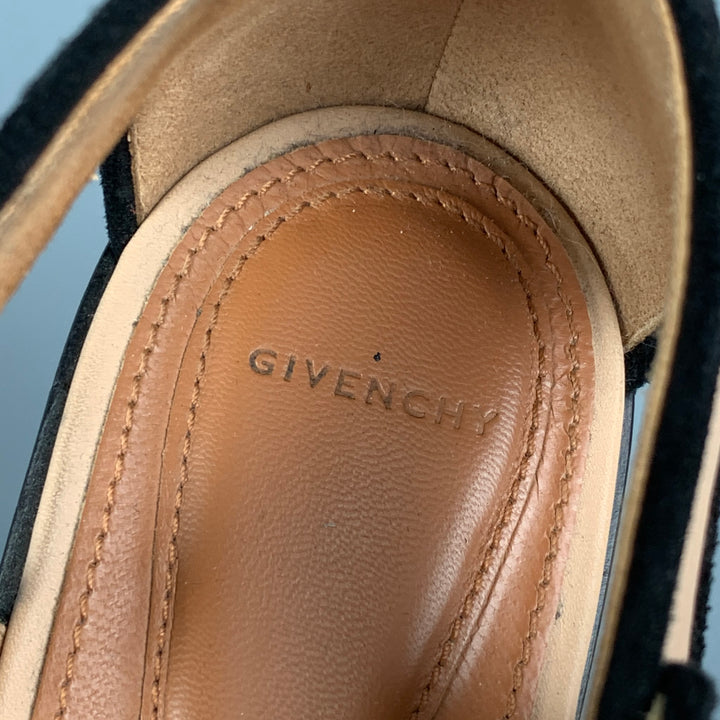 GIVENCHY Size 8 Tan & Black Red Leather Flat Sandals