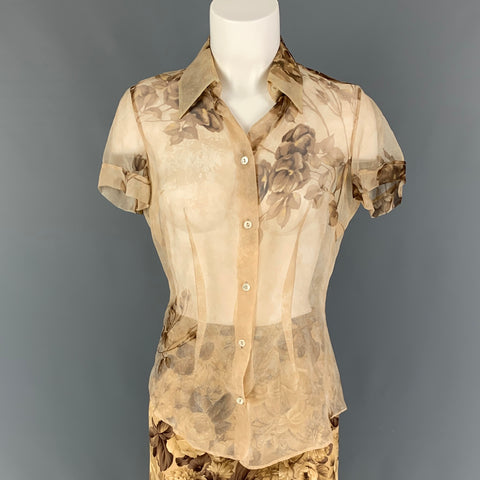 DOLCE & GABBANA Size 6 Beige Brown Silk Floral Pencil Skirt Set