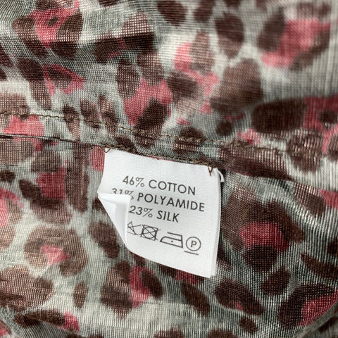 DRIES VAN NOTEN SS 16 Size S Grey & Burgundy Leopard Print Cotton Blend Zip Up Jacket