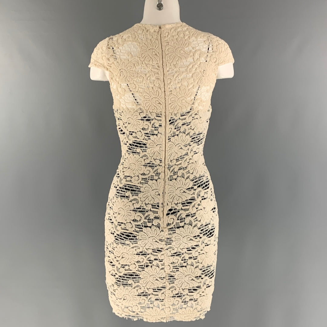 L'AGENCE Size 2 Cream Black Cotton Nylon See Through Cap Sleeves Dress   Sui Generis Designer Consignment