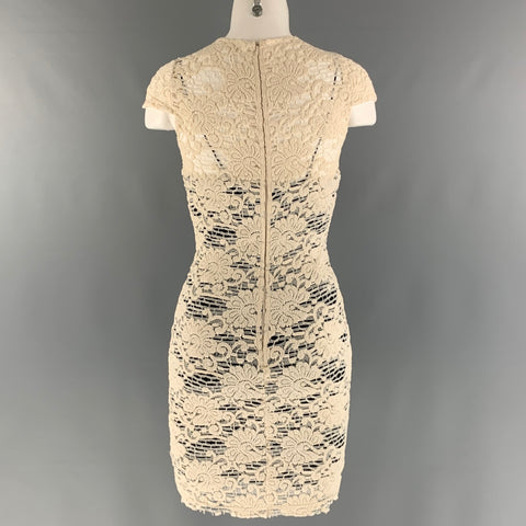 L'AGENCE Size 2 Cream Black Cotton Nylon See Through Cap Sleeves Dress