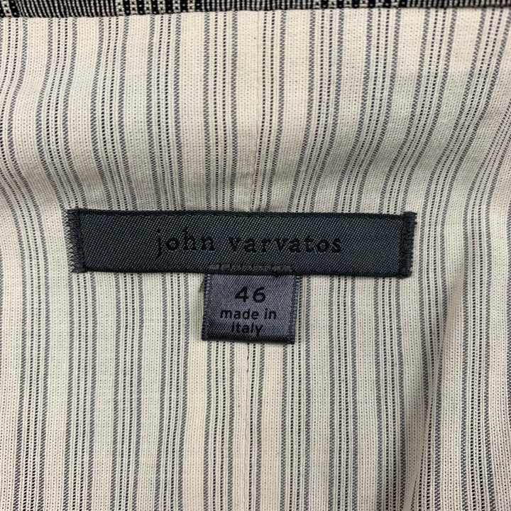 JOHN VARVATOS Size 36 Black White Glenplaid Wool Peak Lapel Vest Suit