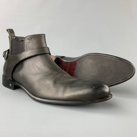 LOUIS VUITTON Size 12 Slate Antique Leather Harness Boots