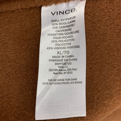VINCE Abrigo con solapa de muesca de cachemira y lana en espiga marrón talla XL