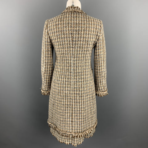 MOSCHINO Size 6 Cream / Brown Textured Woven Wool Skirt Set