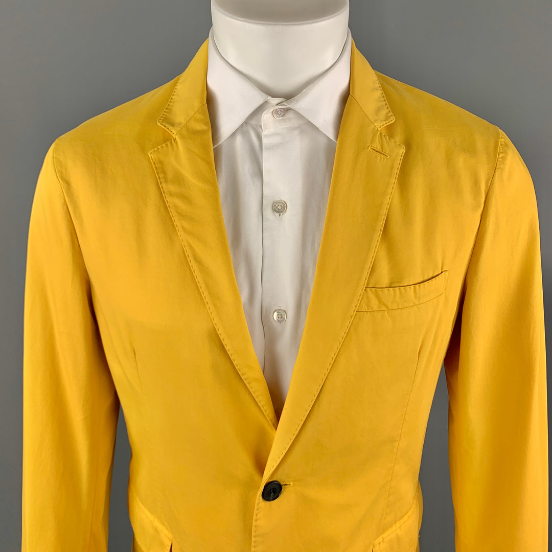BURBERRY LONDON Size 40 Yellow Cotton Notch Lapel Two Buttons Sport Coat