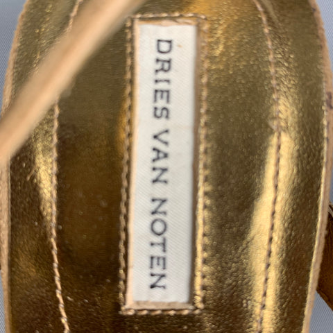 DRIES VAN NOTAN Talla 8.5 Sandalias de gladiador con flecos de ante dorado tostado