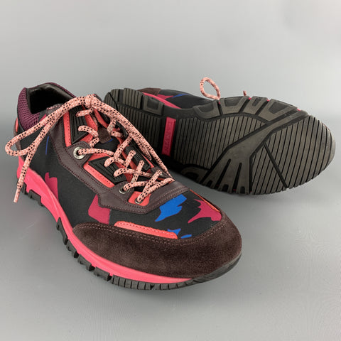 LANVIN Size 10 Black & Pink Mixed Materials Nylon Lace Up Sneakers