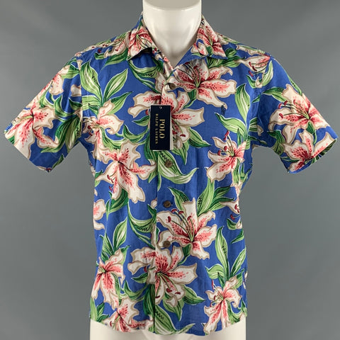 POLO by RALPH LAUREN Size S Blue Green Floral Spread Collar Short Sleeve Shirt