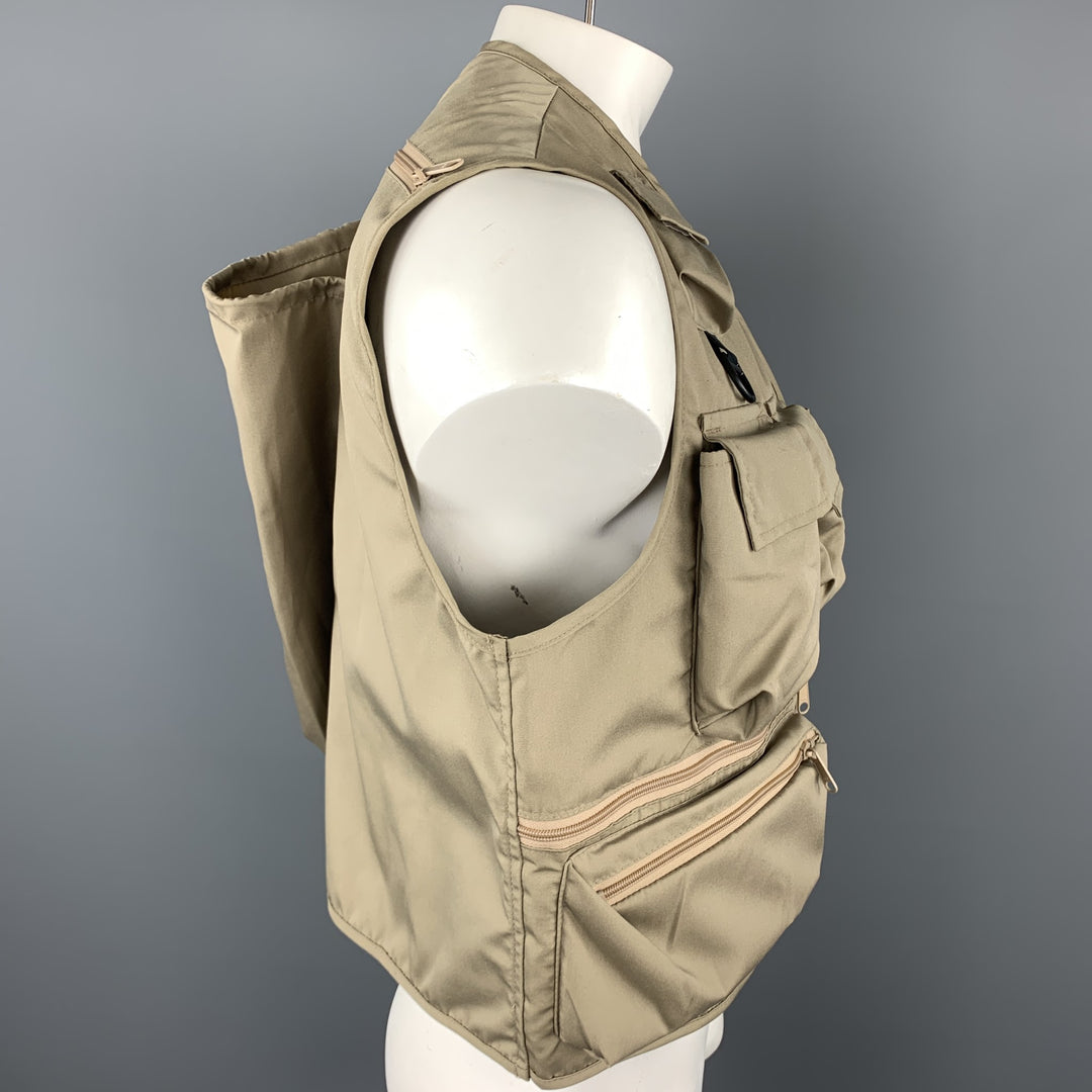 L.L.BEAN Size L Khaki Solid Polyester / Cotton Zip Up Utility Vest
