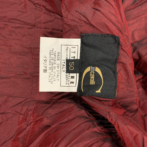 JUST CAVALLI Size M Burgundy Wrinkled Polyester Button Up Long Sleeve Shirt
