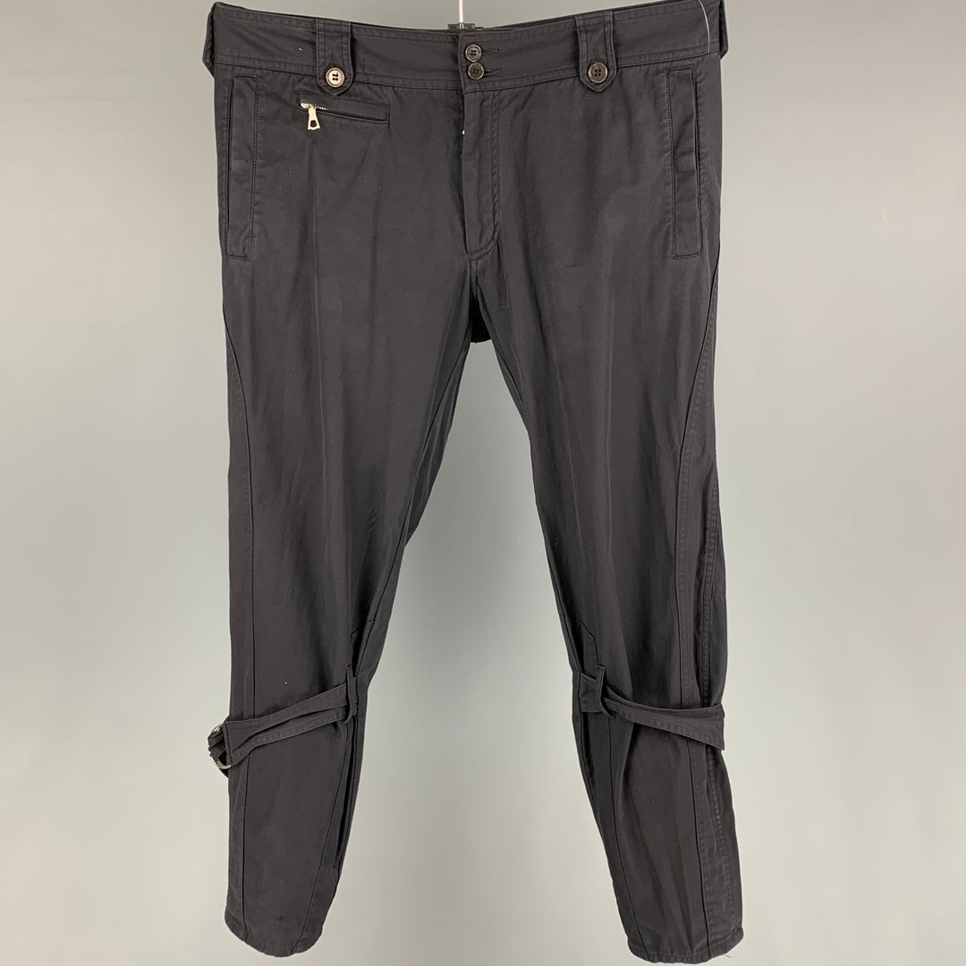 DRIES VAN NOTEN Size 36 Navy Polyester Blend Zippers Detail Casual Pants