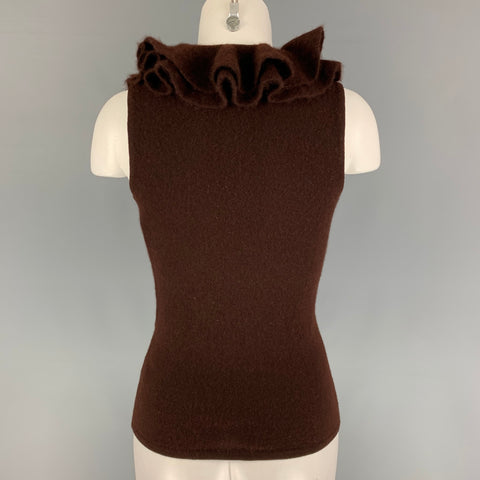 RALPH LAUREN Black Label Talla M Jersey sin mangas con volantes de cachemira marrón