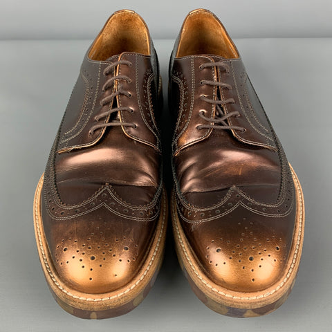 PAUL SMITH Zapatos con cordones y punta de ala de cuero metalizado color cobre Talla 9