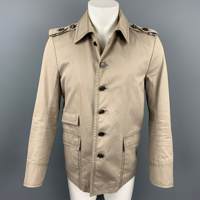 GUCCI Size 40 Khaki Cotton Epaulettes Buttoned Jacket