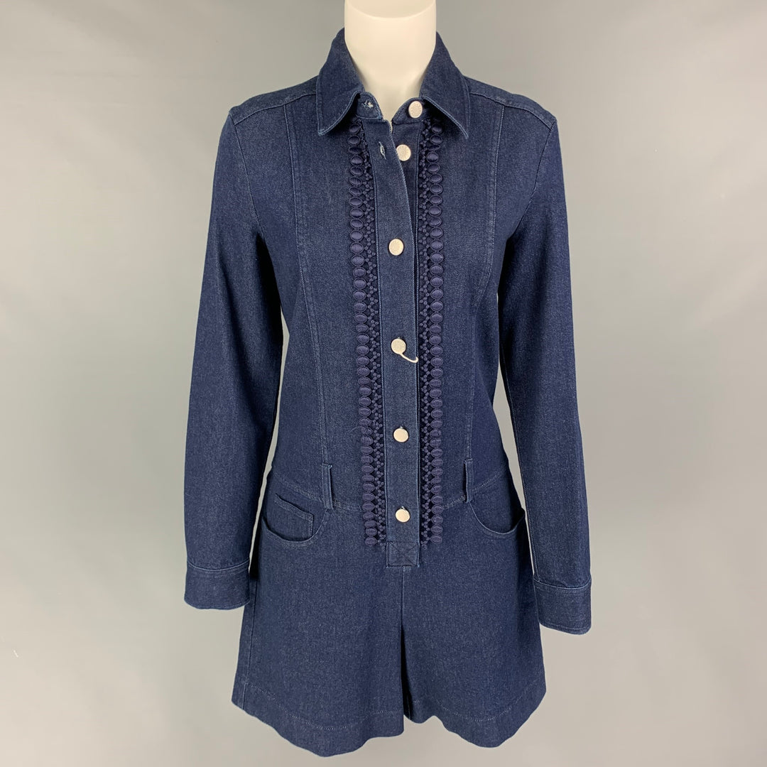 SEE By Chloe Size 8 Indigo Dark Blue Cotton Denim Jumpsuit SEE By Chloe Size 8 Indigo Dark Blue Cotton Denim Jumpsuit