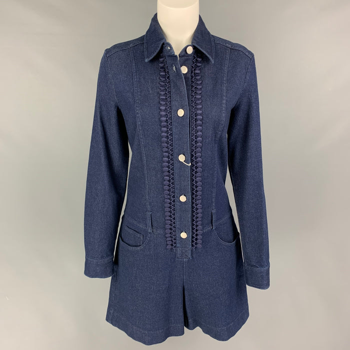 SEE By Chloe Size 8 Indigo Dark Blue Cotton Denim Jumpsuit