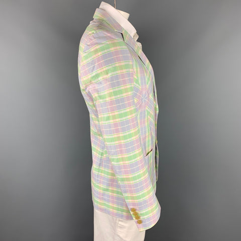 WALTER VAN BEIRENDONCK Size 42 Lavender & Green Patchwork Cotton Sport Coat