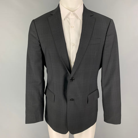 JOHN VARVATOS Taille 40 Manteau de sport à revers cranté en laine à carreaux noirs