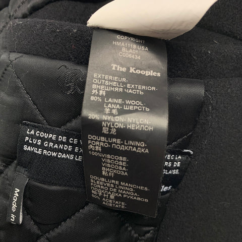 THE KOOPLES Size L Black Wool Leather Trim Toggle Closure Coat