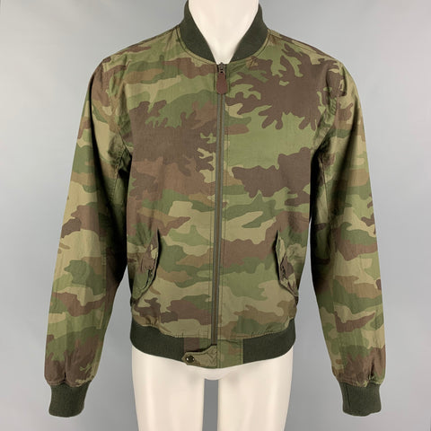 WALLACE & BARNES Size M Olive Brown Camouflage Cotton Bomber Jacket