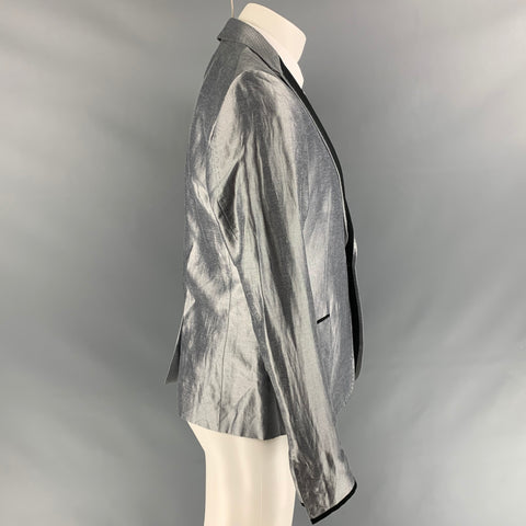 CoSTUME NATIONAL Size 42 Silver & Black Silk / Linen Peak Lapel Sport Coat
