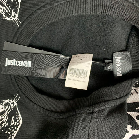 JUST CAVALLI Size XL Black & White Print Cotton Crew-Neck Sweatshirt