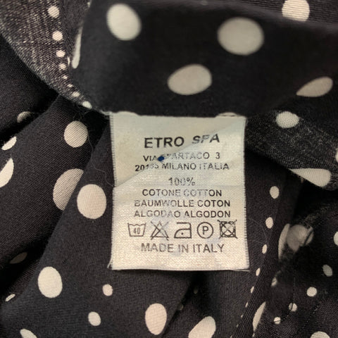 ETRO Size L Black White Polka Dot Cotton Button Up Long Sleeve Shirt