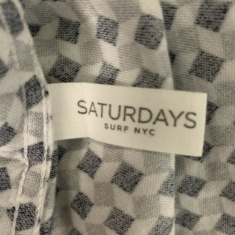 SATURDAYS NYC Size L White, Black &  Grey Geometric Cotton Long Sleeve Shirt