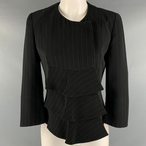 GIORGIO ARMANI Size 2 Black Pinstripe 3/4 Sleeves Jacket Blazer