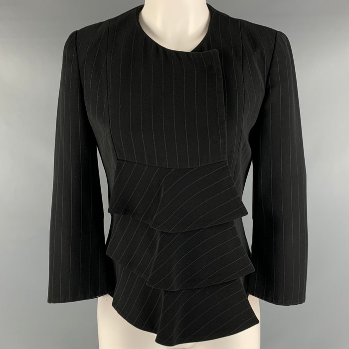 GIORGIO ARMANI Size 2 Black Pinstripe 3/4 Sleeves Jacket Blazer
