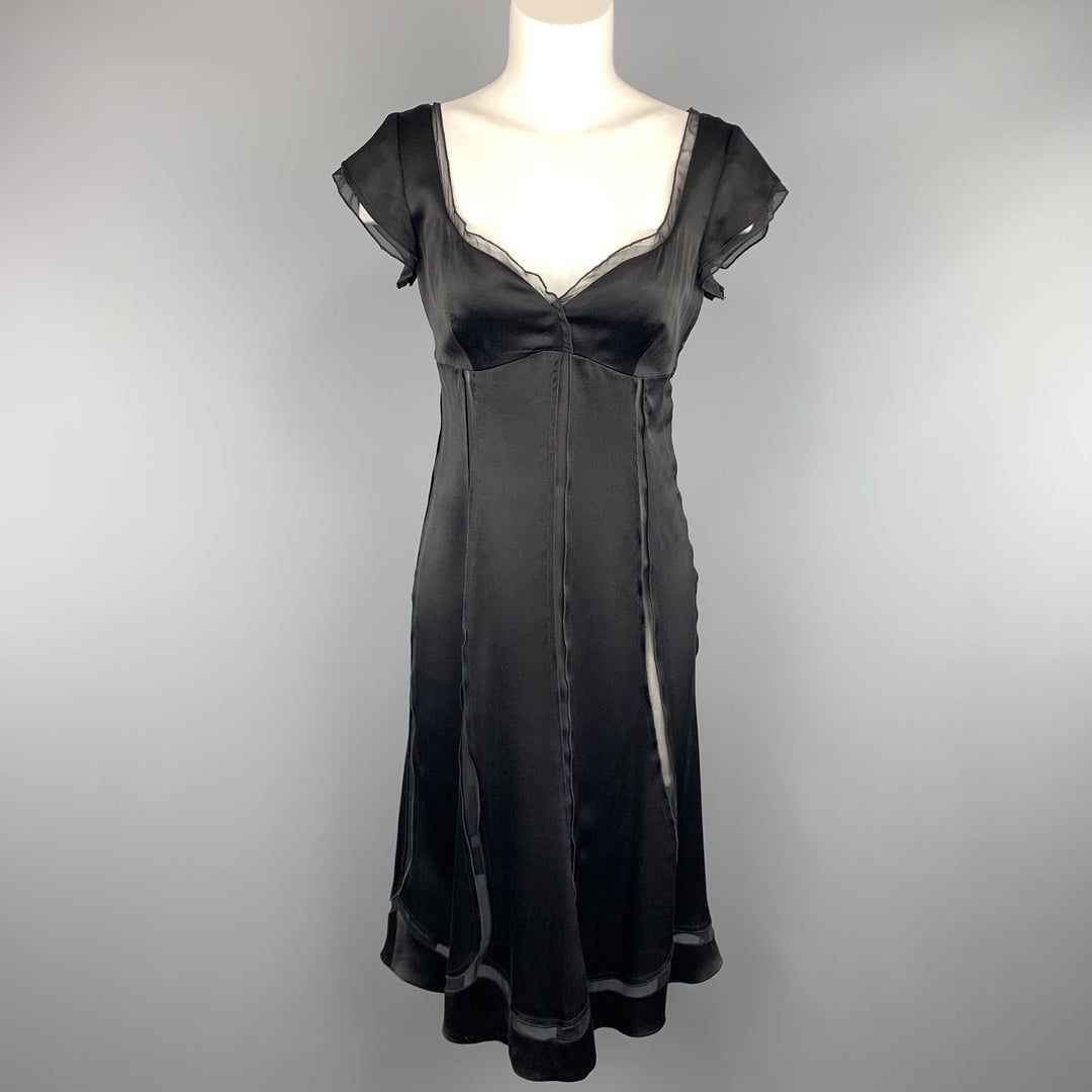 ALBERTA FERRETTI Size 6 Black Silk Sheer Panel Cocktail Dress