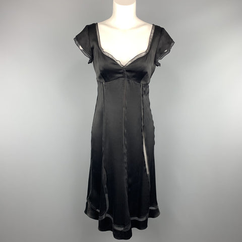 ALBERTA FERRETTI Taille 6 Robe de cocktail à panneau transparent en soie noire